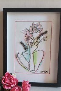 Mi rialzo e combatto — quadro scultura filo alluminio acquerelli tempere dedicato alle donne Karart