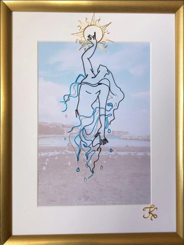 Opera artistica contemporanea La Rinascita di Parthenope realizzata a mano in filo di alluminio da Karart a Napoli