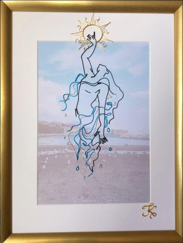 Opera artistica contemporanea La Rinascita di Parthenope realizzata a mano in filo di alluminio da Karart a Napoli